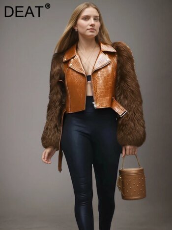 Faux Fur Patchwork Leather Motorcycle Jacket