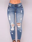 Women Ripped Jeans Tight Fitting Low Waist  Pants