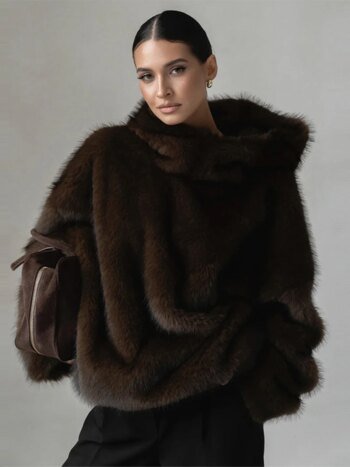 Winter Brown Faux Fur Hooded Women's Coat