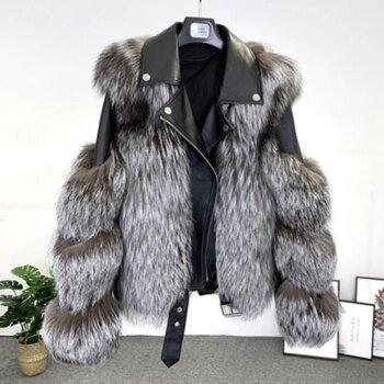 Real Fox Fur Coats With Genuine Sheepskin Leather