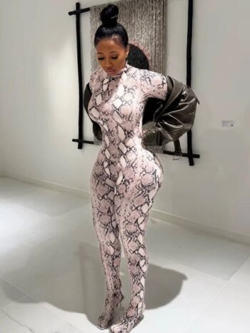 sexy Snake Print Foot Jumpsuit